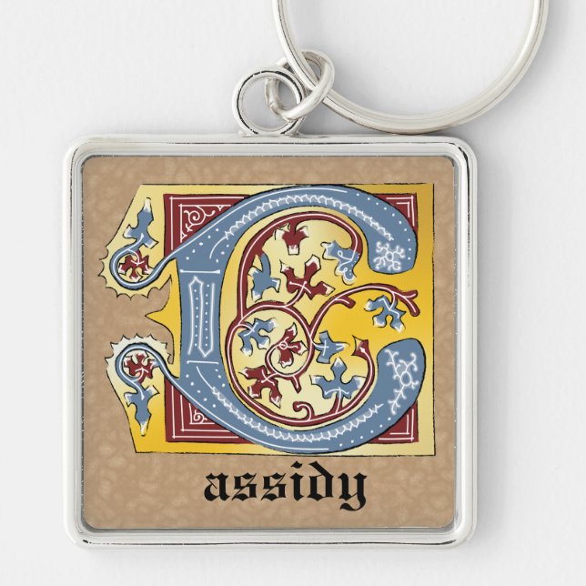 Chaveiro Azul Medieval e Vermelho Ivy Iluminado - Letra C (Frente)
