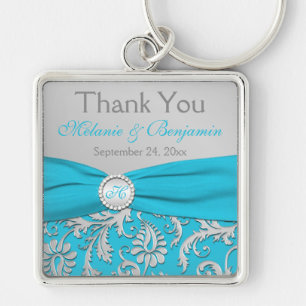 Chaveiro Azul Monograma, Silver Casado Favorito Cadeia-Chav