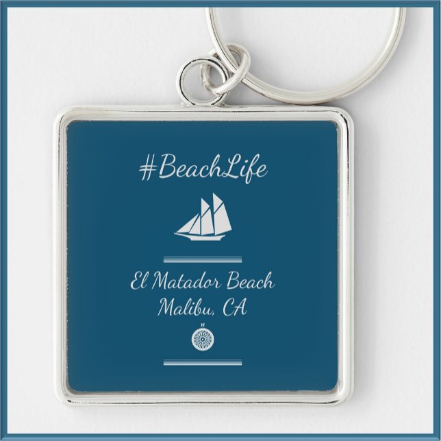 Chaveiro Azul náutico - Vida personalizável da praia (Criador carregado)