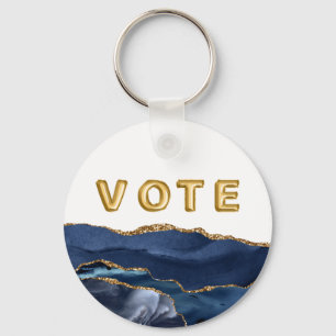 Chaveiro Azul Patriótico Vote Ágata Dourada