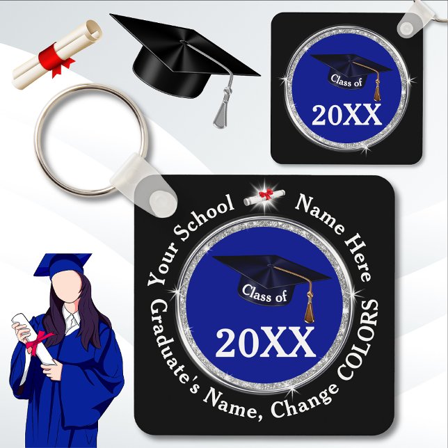 Chaveiro Azul, Preto e Branco, Favoritos da Festa de format (Personalized Graduation Party Favors. Cheap Graduation Favors. Graduation party ideas. Graduation. )
