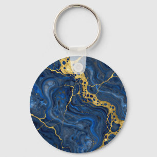 Chaveiro Azul Profundo Veias Douradas Abstrato