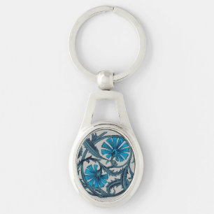 Chaveiro Azul Vintage Arte Floral Antiga Decoração de Azule