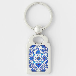 Chaveiro Azulejo Chinês Art Nouveau - Cobalt Azul e Branco