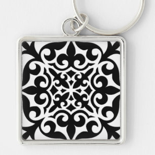 Chaveiro azulejo marroquino - branco com fundo preto