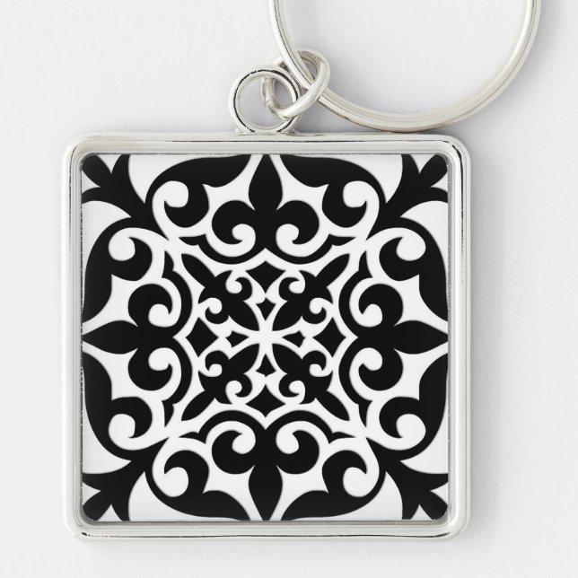 Chaveiro Azulejo marroquino - branco com fundo preto (Frente)