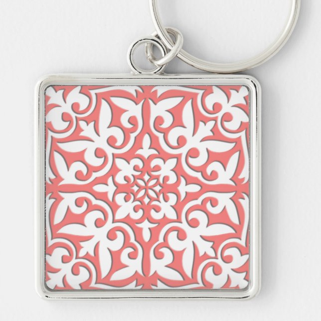 Chaveiro azulejo marroquino - cor-de-rosa e branco (Frente)