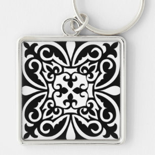 Chaveiro azulejo marroquino - preto com fundo branco