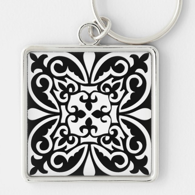 Chaveiro Azulejo marroquino - preto com fundo branco (Frente)