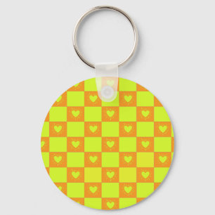 Chaveiro Azulejo Xadrez Laranja Verde Claro Com Corações