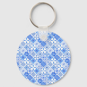 Chaveiro Azulejo zellige xadrezado azul e branco Azulego