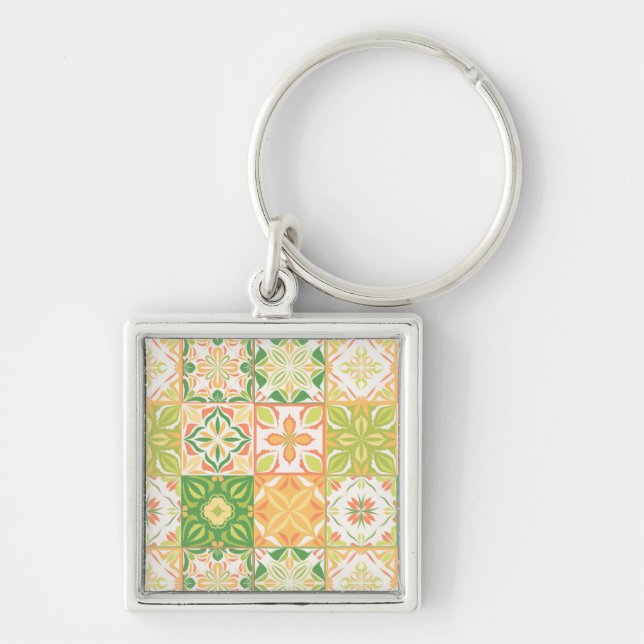 Chaveiro azulejos ornamentados em verde e amarelo (Frente)