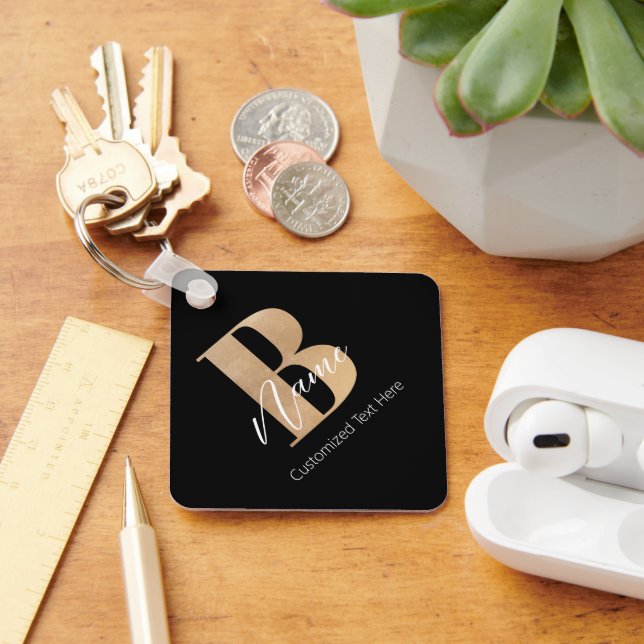 Chaveiro B e Nome Iniciais Monogramados Modernos Personaliz (Mesa)