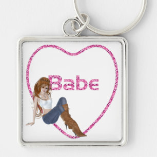 Chaveiro Babe Glitter Heart Candy Redhead Girl Design