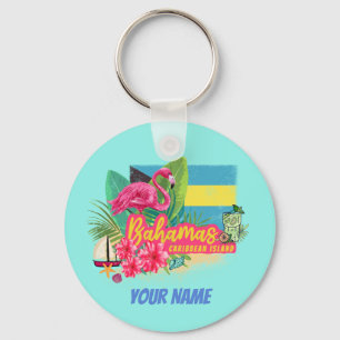 Chaveiro Bahamas retro caribe ilha flamingo vintage