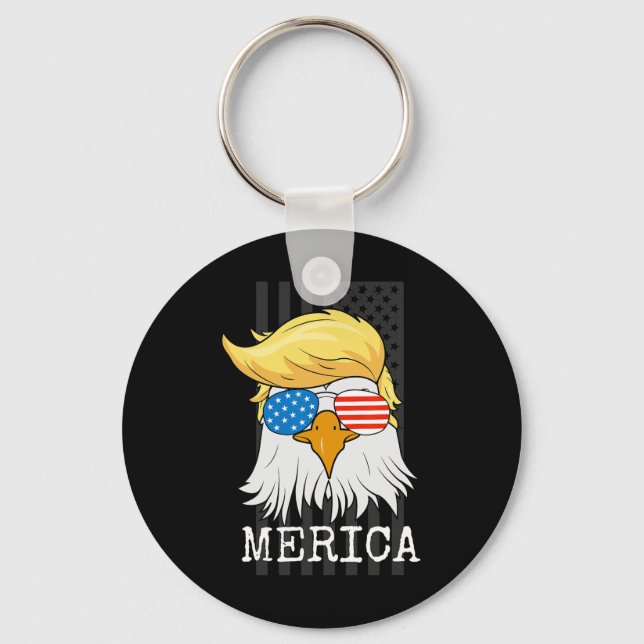 Chaveiro Bald Eagle 4 De Julho Trump American Flag Funny (Frente)