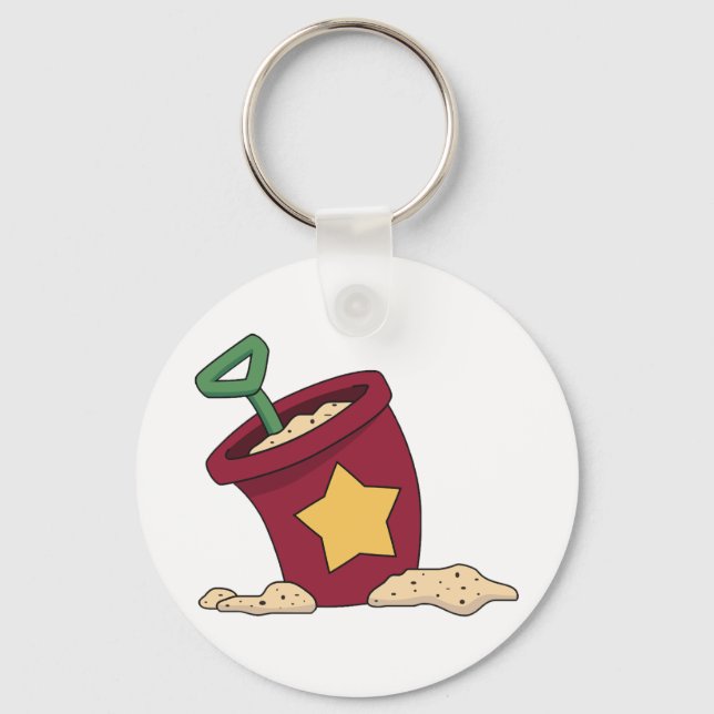 Chaveiro Balde de Areia Vermelho com Estrela e Pá (Frente)