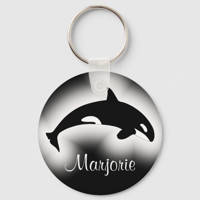 Chaveiro Baleia Assassina Orca Nome Preto e Branco (Frente)