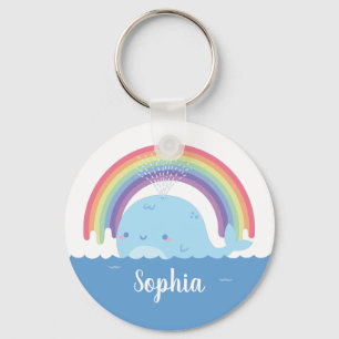 Chaveiro Baleia Fofa e Arco-íris, Personalizado Colorido