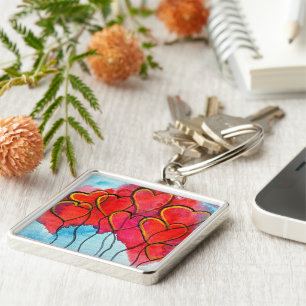 Chaveiro Balões de coração vermelho Namorados aquarela