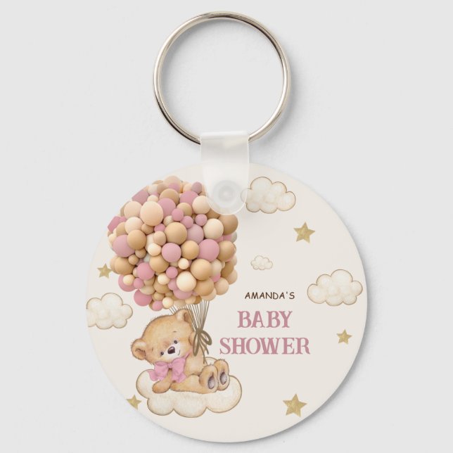 Chaveiro Balões de urso de pelúcia bege Rosa (Frente)