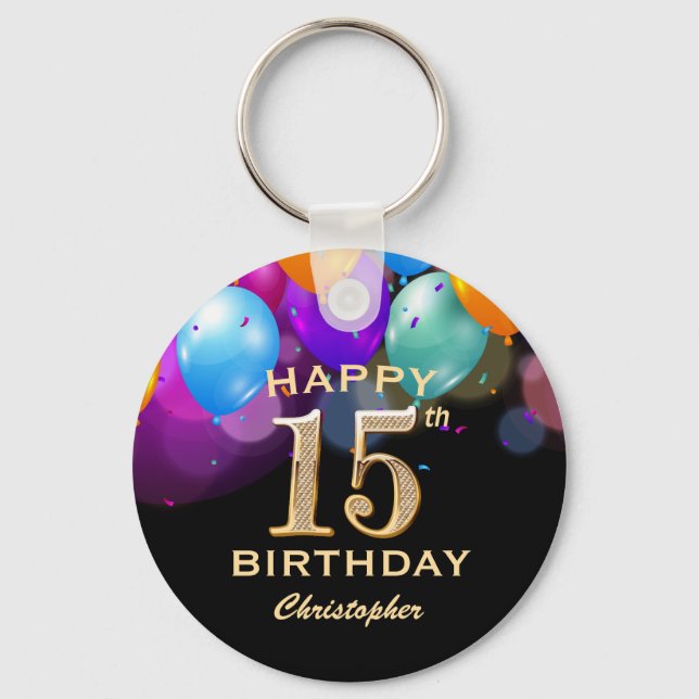 Chaveiro Balões Festa de aniversário preto e Dourado (Frente)