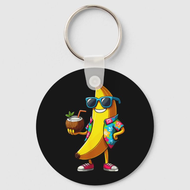 Chaveiro Banana Usando Óculos de Sol Bebendo Verão de Coco (Frente)