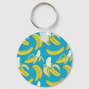 Chaveiro Bananas amarelas, padrão de fundo azul