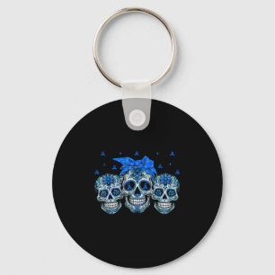 Chaveiro Bandana Sugar Crânio Azul Fita Diabetes Sensibiliz