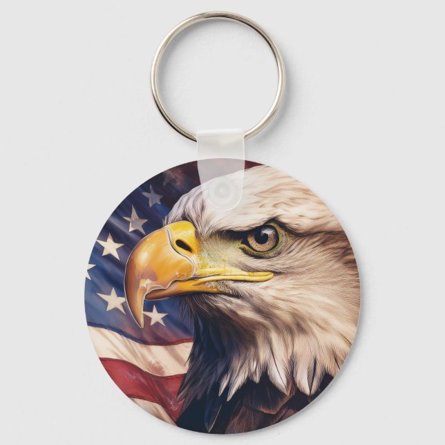 Chaveiro Bandeira Americana com Cabeça de Águia Careca (Frente)