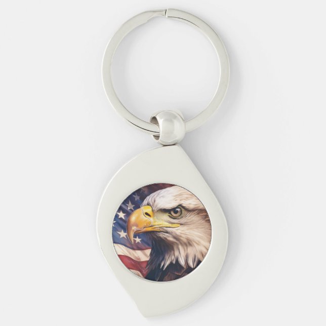 Chaveiro Bandeira Americana com Cabeça de Águia Careca (Frente)