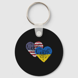 Chaveiro Bandeira Americana da Ucrânia Amor Coração 