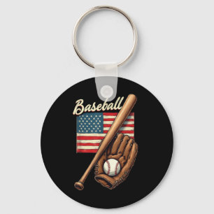 Chaveiro Bandeira Americana Jogador de Beisebol Bat Fan Cat