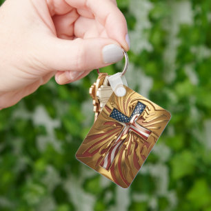 Chaveiro Bandeira Americana na Cruz Dourada #5