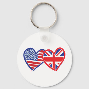 Chaveiro Bandeira Americana/Union Jack Flag Hearts