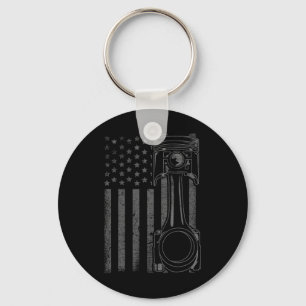 Chaveiro Bandeira Americana Vintage Pistão Carro de Músculo