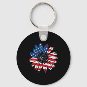 Chaveiro Bandeira Americana Vintage Sunflower Happy 4th
