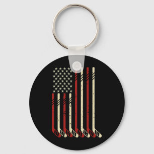 Chaveiro Bandeira Americana Vintage Usa Amante de Hóquei no
