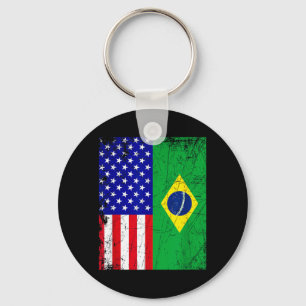 Chaveiro Bandeira Americano Brasileira _ Metade Brasil Meta