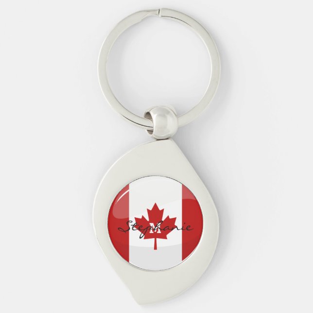 Chaveiro Bandeira canadense redonda lustrosa (Frente)