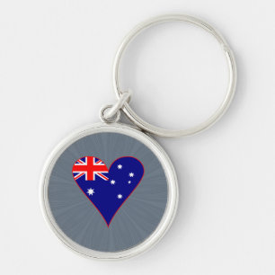 Chaveiro Bandeira Coração Funky Austrália Borda Vermelha Fu