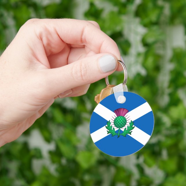 Chaveiro Bandeira da Escócia com Thistle sobreposta (Mão)