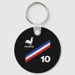 Chaveiro Bandeira da França Galo Número 10 Fã de Futebol Ho
