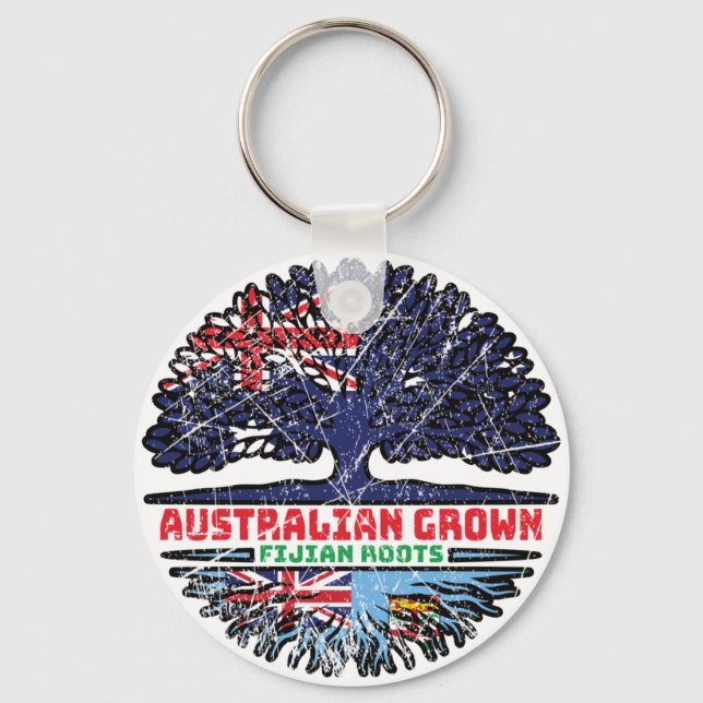 Chaveiro Bandeira das Raízes da Árvore Australiana Fiji Fij (Frente)