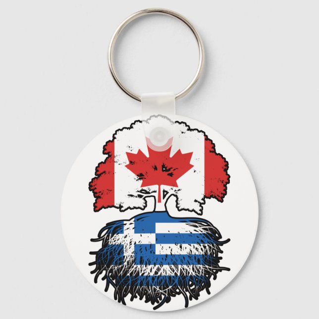 Chaveiro Bandeira das Raízes da Árvore do Canadá na Grécia  (Frente)