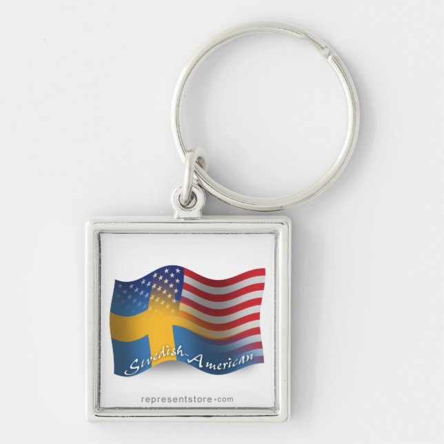 Chaveiro Bandeira de ondulação Sueco-Americana (Frente)