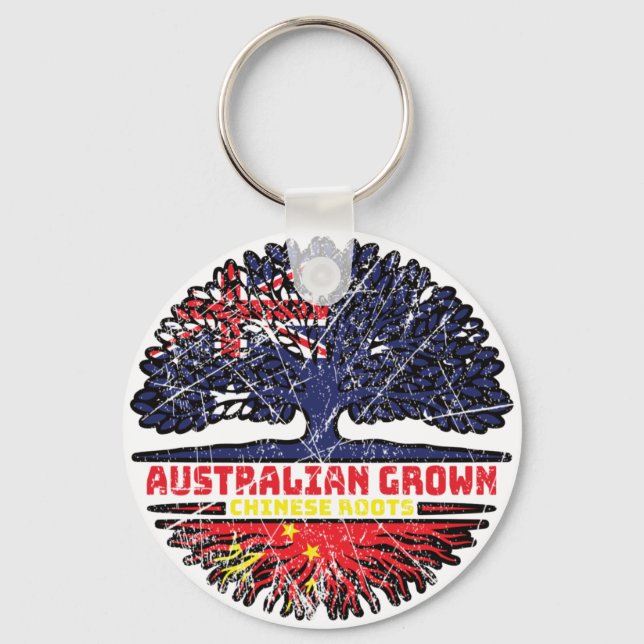 Chaveiro Bandeira de Raízes da Árvore Chinesa Austrália (Frente)