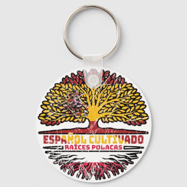 Chaveiro Bandeira de Raízes da Árvore Espanhola da Espanha  (Frente)