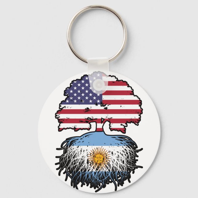 Chaveiro Bandeira de Raízes de Árvore Argentina-americana (Frente)
