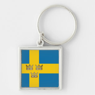 Chaveiro Bandeira de Suecia com três corvos de Suecia adici